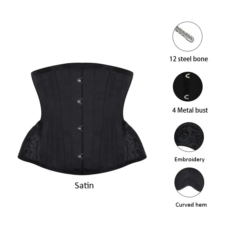 Underbust Steampunk Corset with Curved Hem Bustiers Embroidery