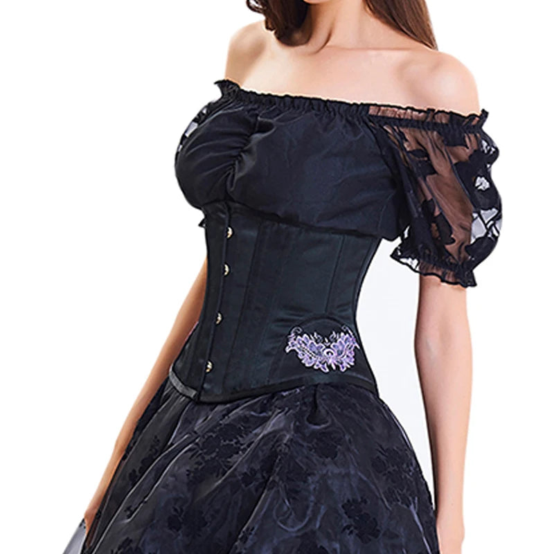 Underbust Steampunk Corset with Curved Hem Bustiers Embroidery