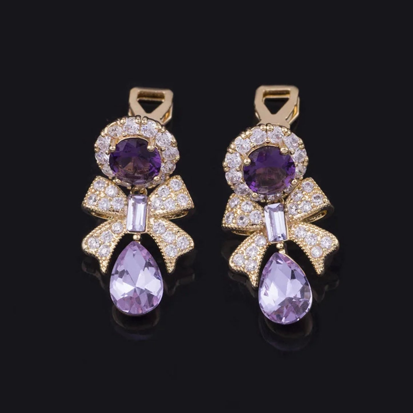 French Purple Zircon Bowknot Clip-on Earrings