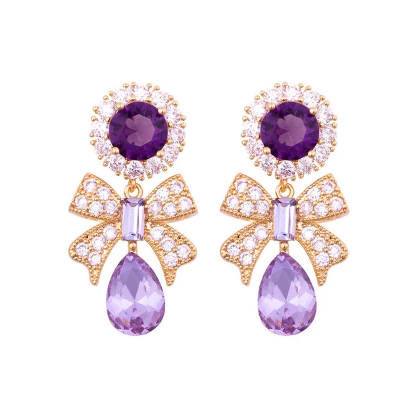 French Purple Zircon Bowknot Clip-on Earrings