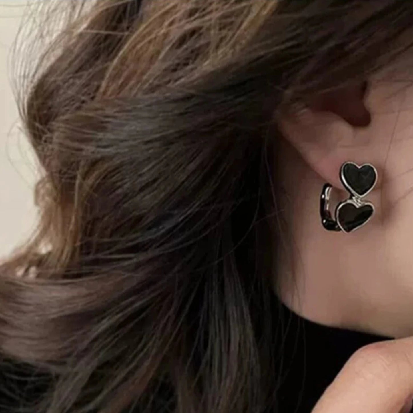 Black Enamel Heart Hoop