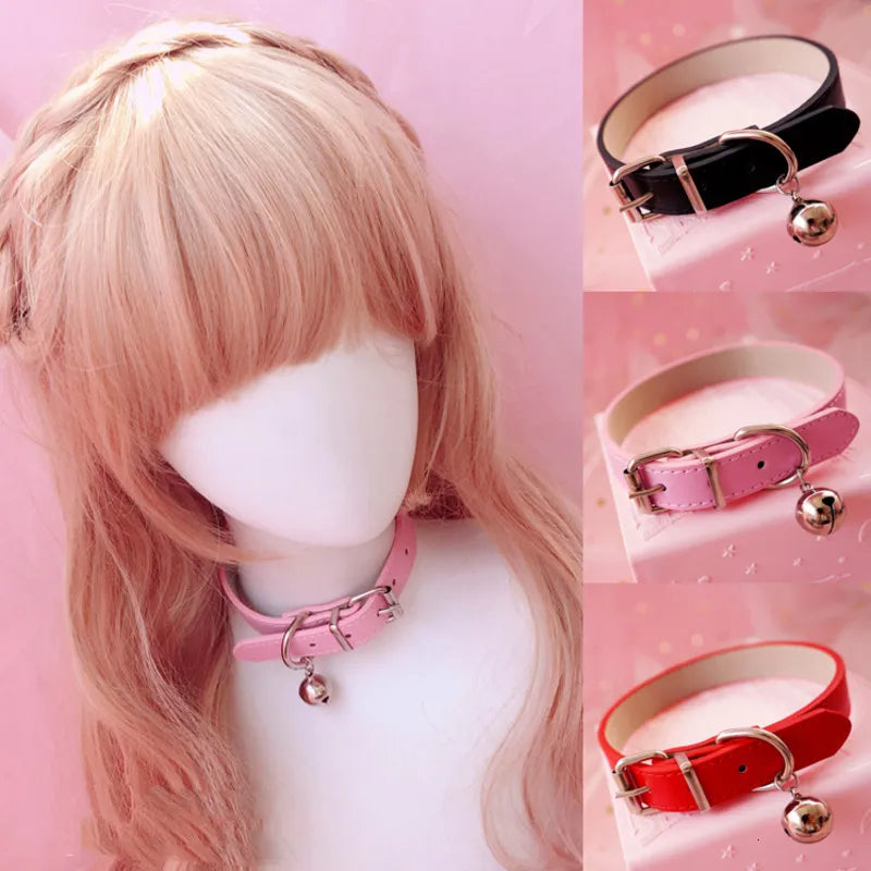Sweet PU Leather Small Bell Chokers