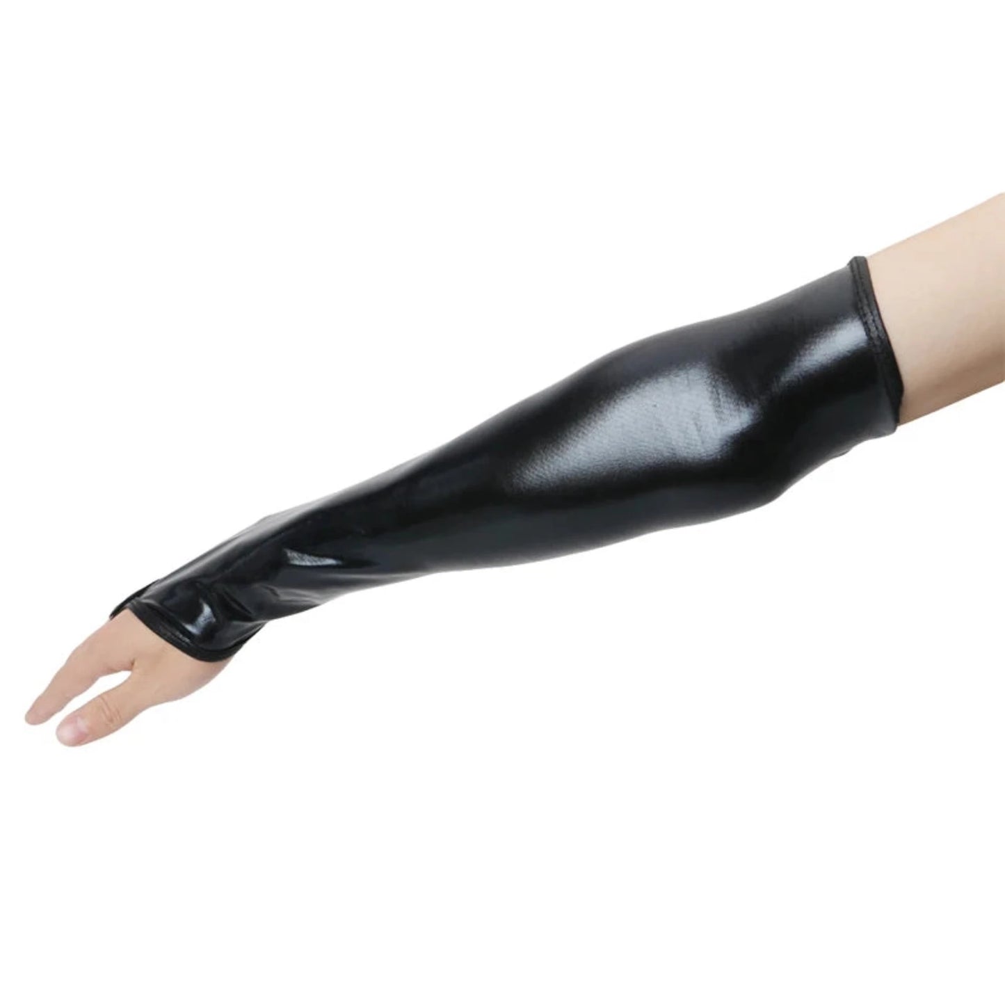 Black Metallic Synthetic Leather Arm Sleeves
