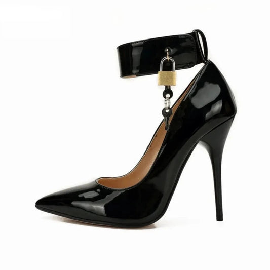 Stiletto Padlock Pointed Toe Ankle Strap
