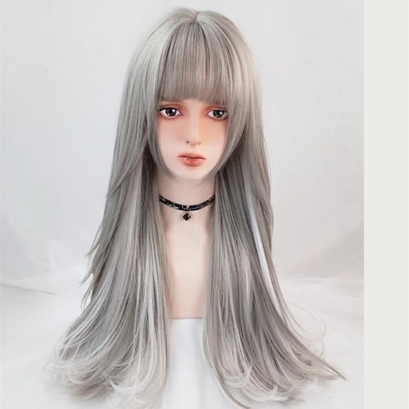 Long Gray Highlight Straight Wig