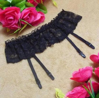 Garter belt tights lace High black G-string