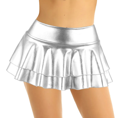 Shiny Metallic Pleated Mini Skirt
