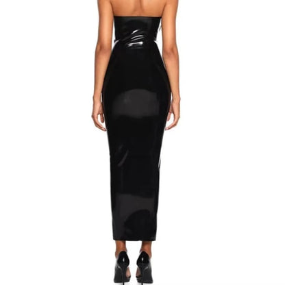 Backless Patent Leather Maxi Dress