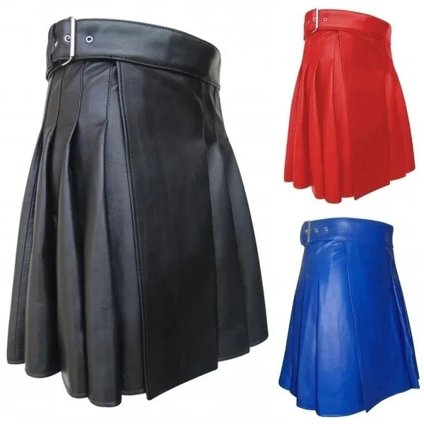 Men's Faux Leather Pleated Skirt