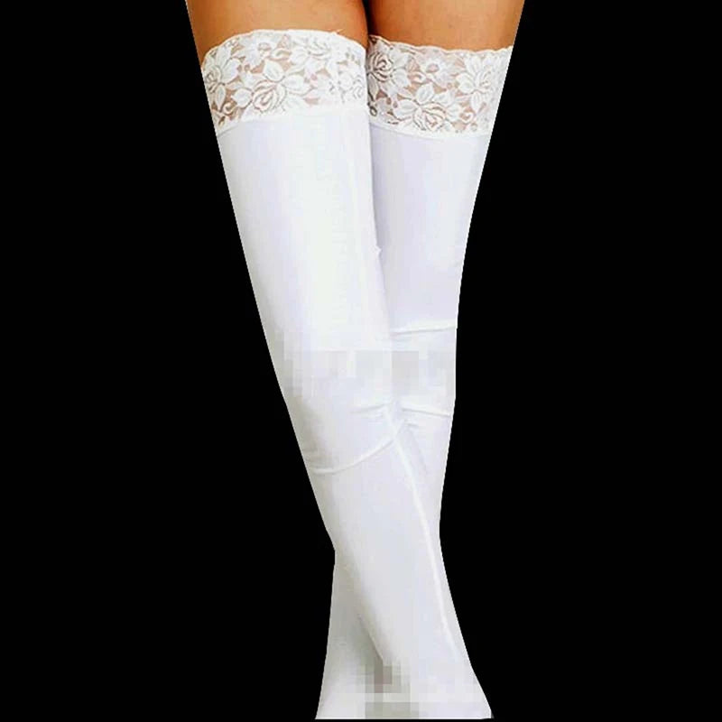 Patent Leather Lace Floral Stockings
