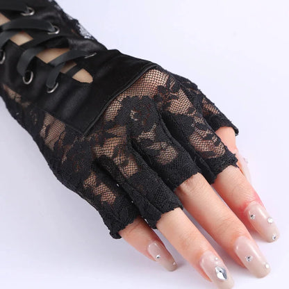 Floral Lace Corseted Half-finger Gloves