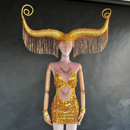 Gold Big Horn Headgear Set