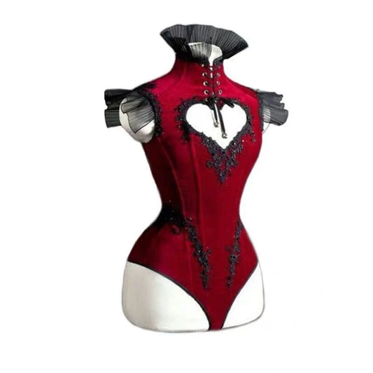 Vintage Red Heart Cutout Strap Bodysuit