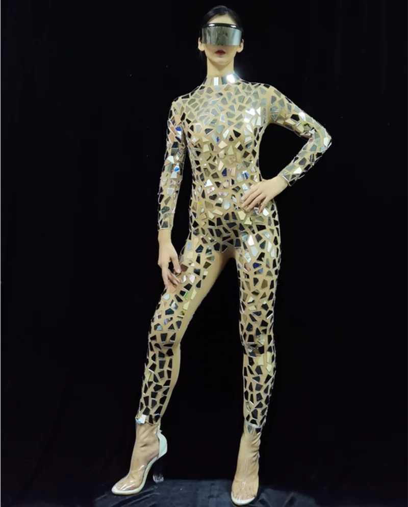 Mirrored Silver Sequins Jumpsuit Costume