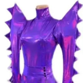 Purple Laser Exaggerated Shoulder Bodysuit Dress